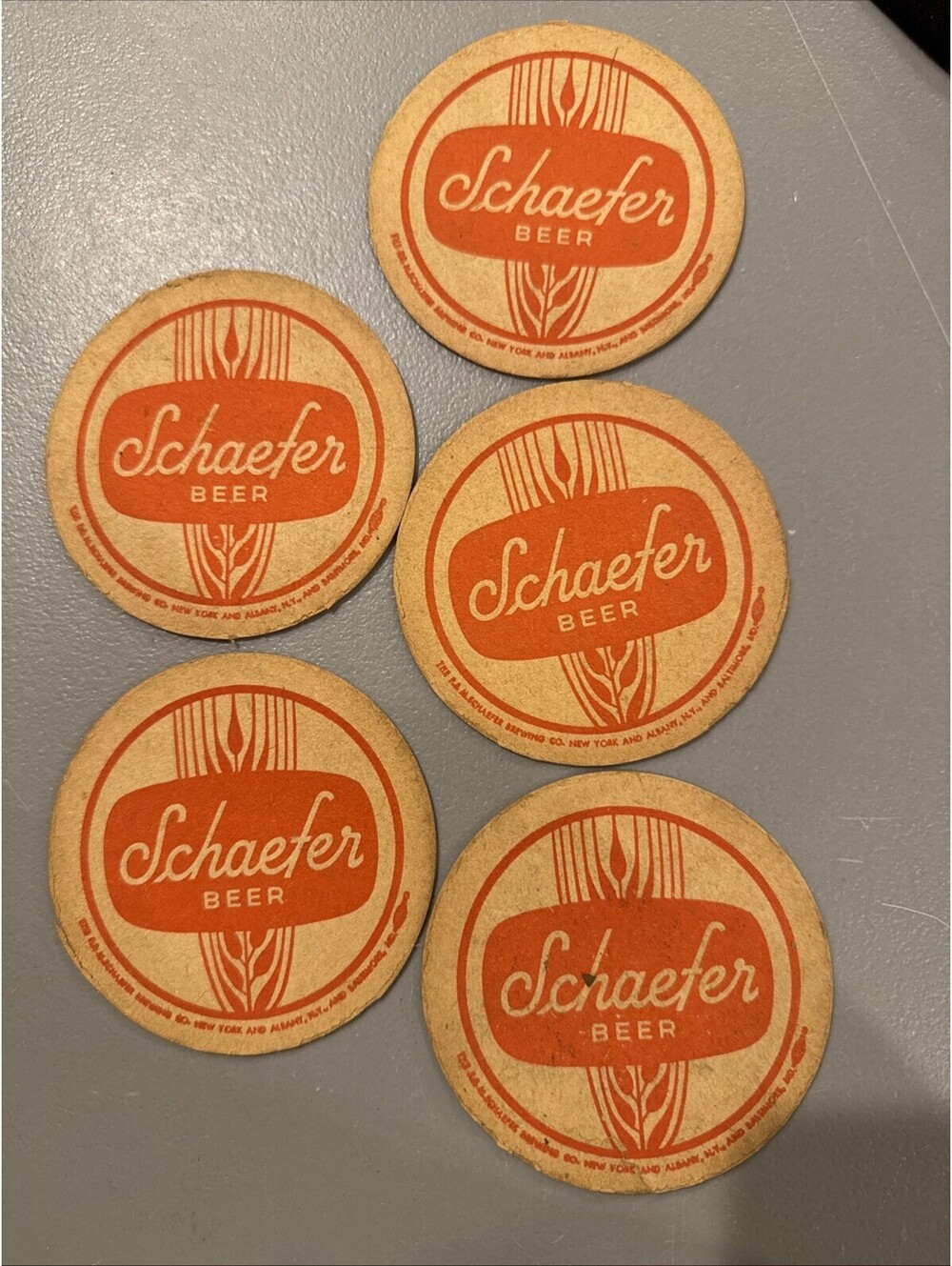 SCHAEFER BEER THE EAST'S NO.1 DRAFT CHOICE Beer Coaster, Mat, NEW YORK, Lot Of 5